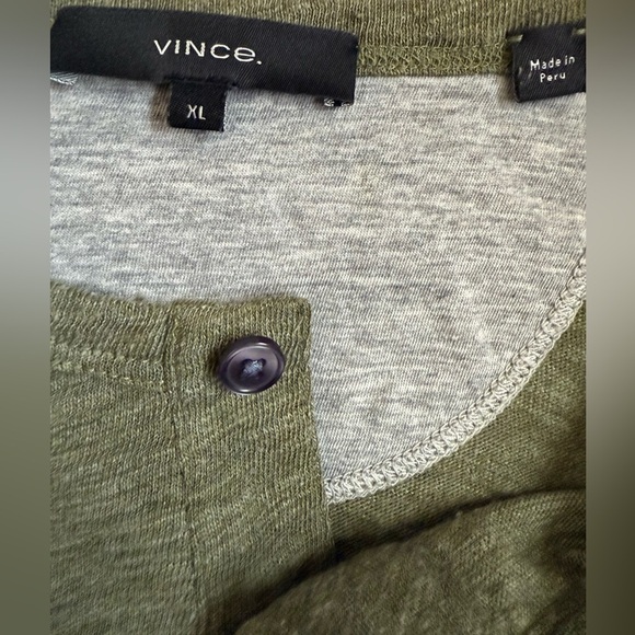 Vince Men’s Henley T-Shirt XL Olive Green Slub Knit Made in Peru - Picture 5 of 9
